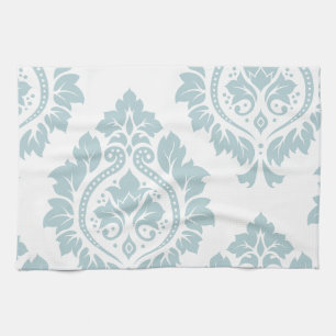 Decorative Damask Art I Duck Egg Blue on White Kitchen Towel