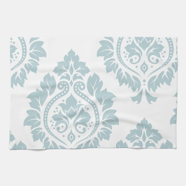 Decorative Damask Art I Duck Egg Blue on White Kitchen Towel (Horizontal)