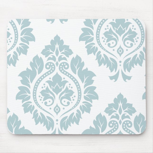 Decorative Damask Art I Duck Egg Blue on White Mouse Pad (Front)