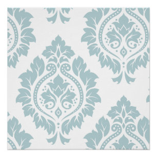 Decorative Damask Art I Duck Egg Blue on White Poster