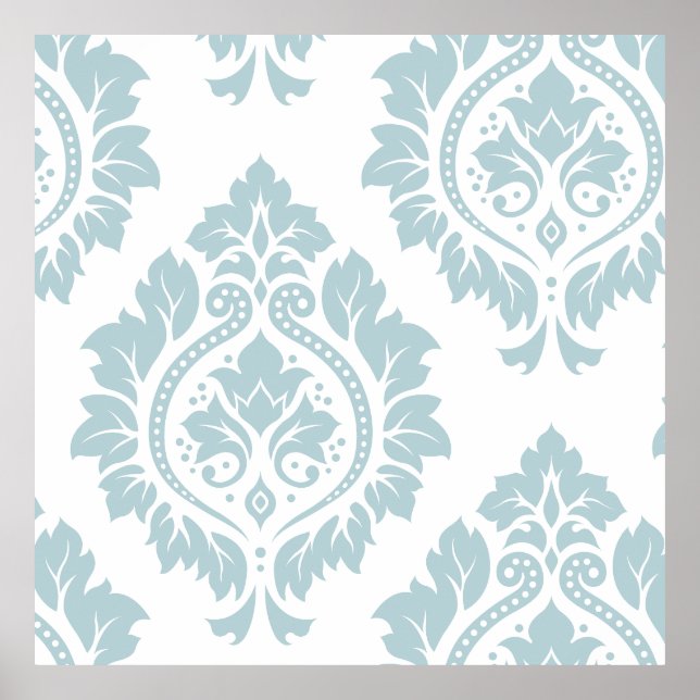 Decorative Damask Art I Duck Egg Blue on White Poster (Front)