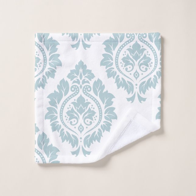 Decorative Damask Art I Duck Egg Blue on White Wash Cloth (Wash Cloth)