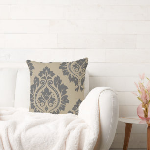 Decorative Damask Art I – Grey & Cream (2-way) Throw Pillow