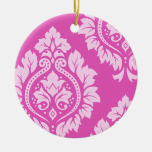 Decorative Damask Art I – Light on Dark Pink Ceramic Ornament