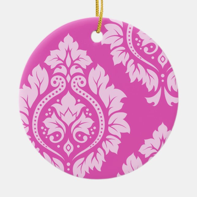 Decorative Damask Art I – Light on Dark Pink Ceramic Ornament (Front)