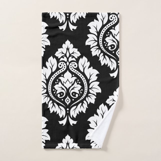Decorative Damask Art I White on Black Hand Towel (Hand Towel)