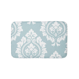Decorative Damask Art I White on Duck Egg Blue Bath Mat