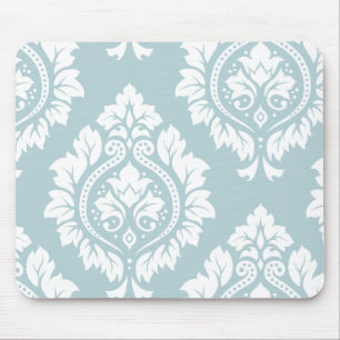 Decorative Damask Art I White on Duck Egg Blue Mouse Pad