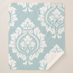 Decorative Damask Art I White on Duck Egg Blue Sherpa Blanket
