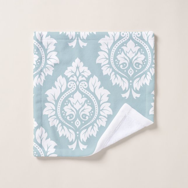 Decorative Damask Art I White on Duck Egg Blue Wash Cloth (Wash Cloth)