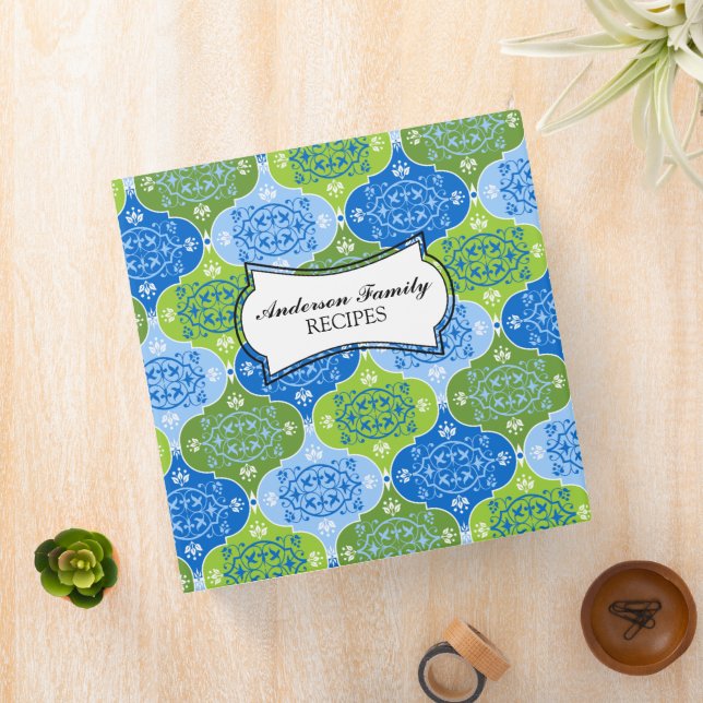 Decorative Damask Blue Green Pattern 2 Inch Binder (In Situ)