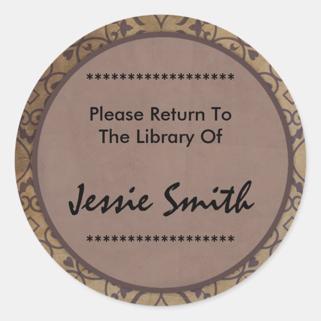 Decorative Damask Pattern Name Address Bookplate Classic Round Sticker (Front)