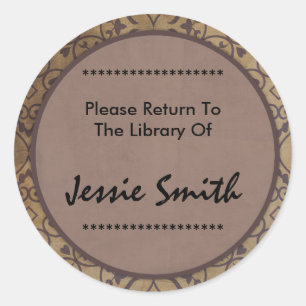 Decorative Damask Pattern Name Address Bookplate Classic Round Sticker