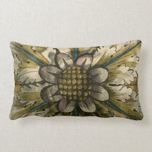 Decorative Demask Rosette on Grey Background Lumbar Pillow