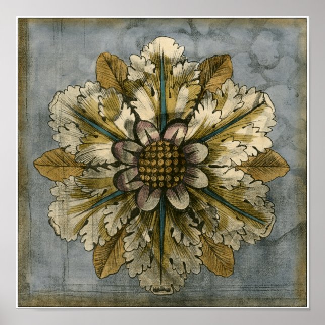 Decorative Demask Rosette on Grey Background Poster (Front)