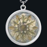 Decorative Demask Rosette on Grey Background Silver Plated Necklace<br><div class="desc">Jennifer Goldberger produced this decorative damask featuring a beautiful rosette over a grey background. A damask is a woven pattern that can be made of silk,  wool,  linen,  or other fabrics that was invented during the Byzantine empire. Purchase this print to show your friends your love of ancient culture!</div>