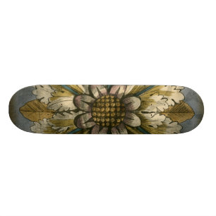 Decorative Demask Rosette on Grey Background Skateboard