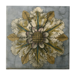 Decorative Demask Rosette on Grey Background Tile