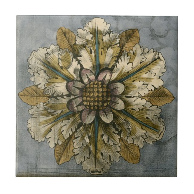 Decorative Demask Rosette on Grey Background Tile (Front)