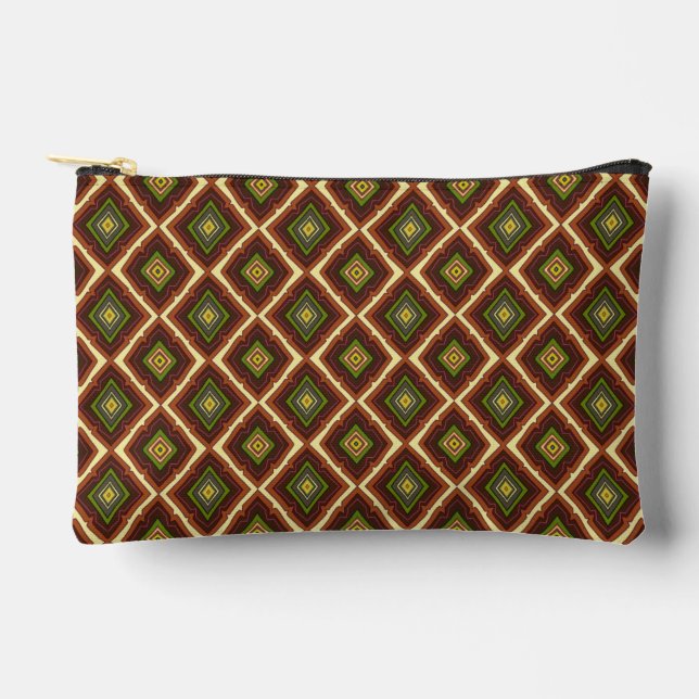 Decorative Diamond Pattern Brown Green Yellow Accessory Pouch (Front)