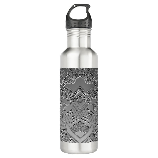 Decorative doodle pattern in gray 710 ml water bottle (Front)