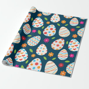 Decorative Easter Eggs with Flowers and Leaves  Wrapping Paper