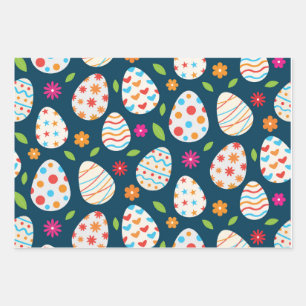 Decorative Easter Eggs with Flowers and Leaves Wrapping Paper Sheet