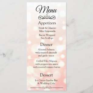 Decorative Elegant Coral Bokeh Wedding Menu Card