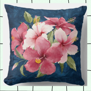 Decorative elegant floral navy blue feminine cute throw pillow