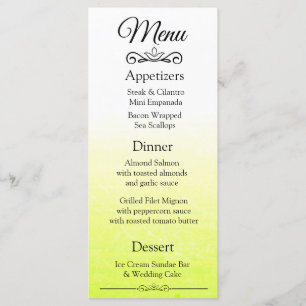 Decorative Elegant Yellow Fade Wedding Menu Card
