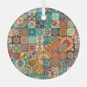 Decorative Elements: Vintage Hand-Drawn Pattern Glass Ornament