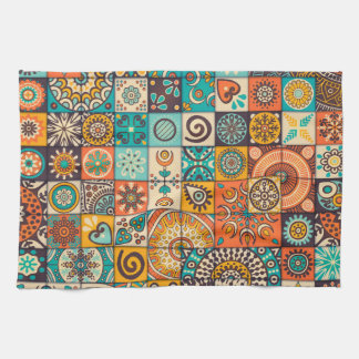 Decorative Elements: Vintage Hand-Drawn Pattern Kitchen Towel