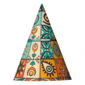 Decorative Elements: Vintage Hand-Drawn Pattern Party Hat
