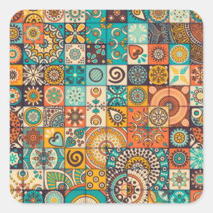 Decorative Elements: Vintage Hand-Drawn Pattern Square Sticker