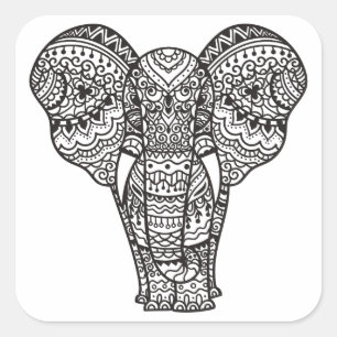 Decorative Elephant Style Square Sticker