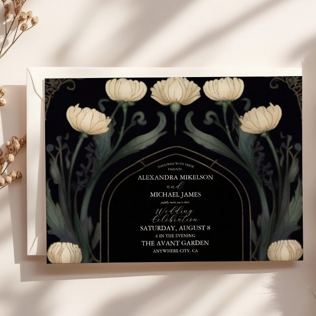 Decorative European Floral Art Nouveau Wedding Invitation (Creator Uploaded)