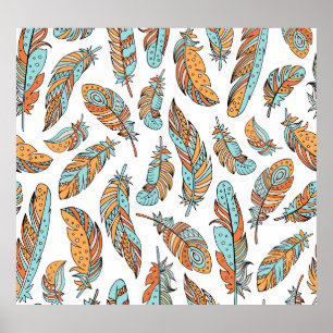 Decorative Feathers: Hand-Drawn Vintage Art Poster