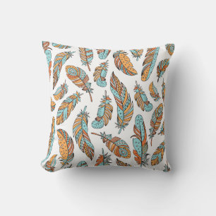 Decorative Feathers: Hand-Drawn Vintage Art Throw Pillow