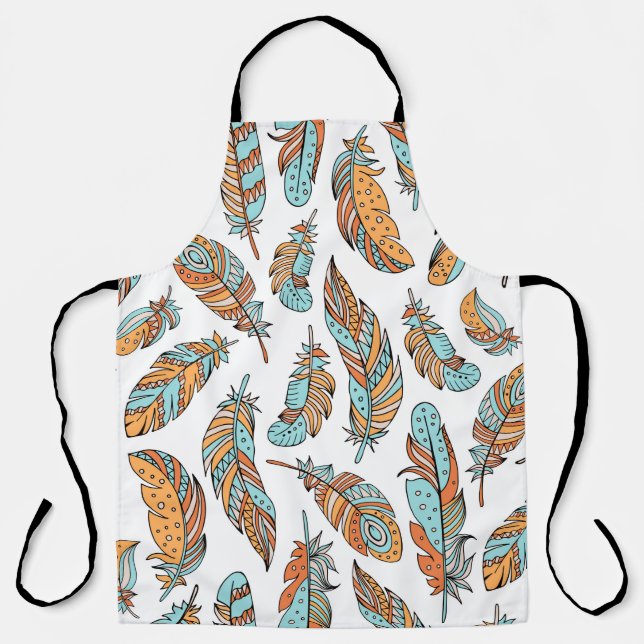 Decorative feathers seamless pattern. Hand drawn v Apron (Front)