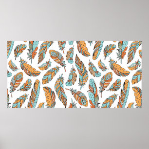Decorative feathers seamless pattern. Hand drawn v Poster