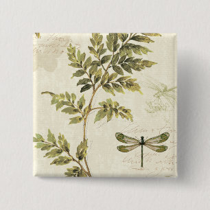 Decorative Ferns and a Dragonfly 2 Inch Square Button