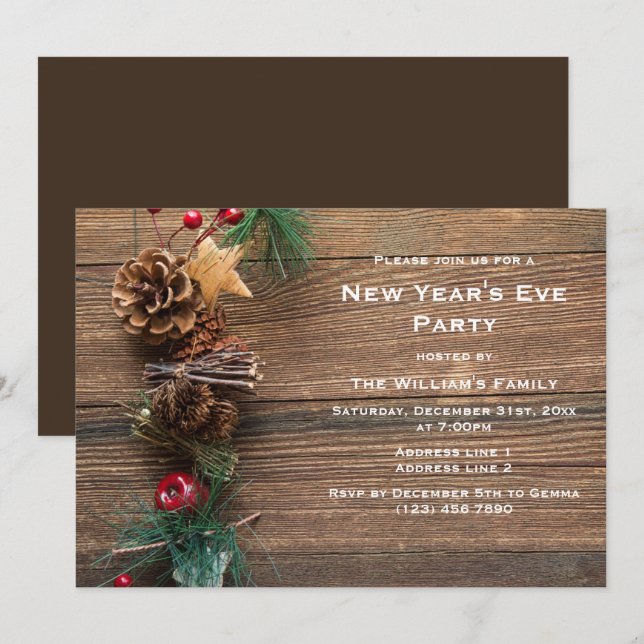 Decorative Festive Garland New Year's Eve  Party Invitation (Front/Back)