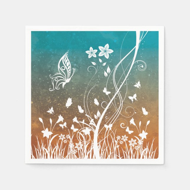 DECORATIVE FLORAL BUTTERFLIES PAPER DECOUPAGE NAPKIN (Front)