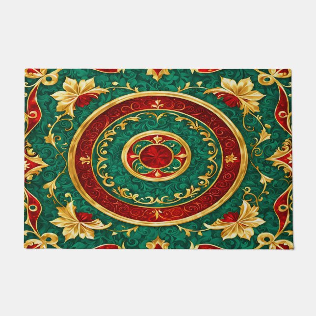 Decorative Floral Christmas Holiday Doormat (Front)