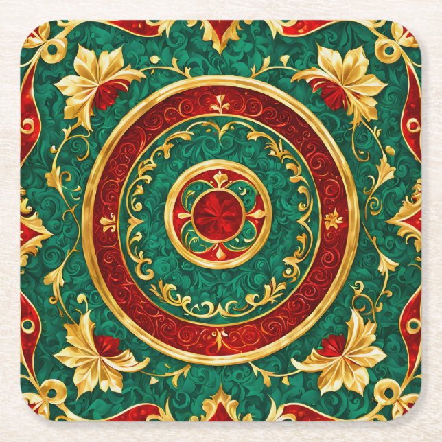 Decorative Floral Christmas Holiday Paper Coaster (Front)