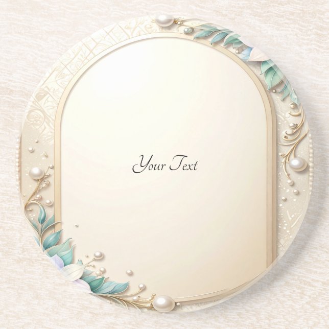 Decorative Floral Frame Sandstone Coaster (Front)