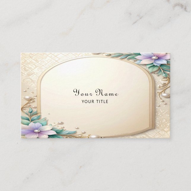 Decorative Floral Frame with Pearls Business Card (Front)