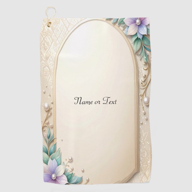 Decorative Floral Frame with Pearls Golf Towel (Front)