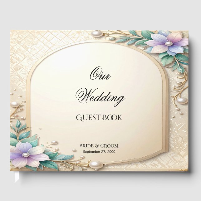 Decorative Floral Frame with Pearls Guest Book (Front)