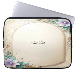 Decorative Floral Frame with Pearls Laptop Sleeve